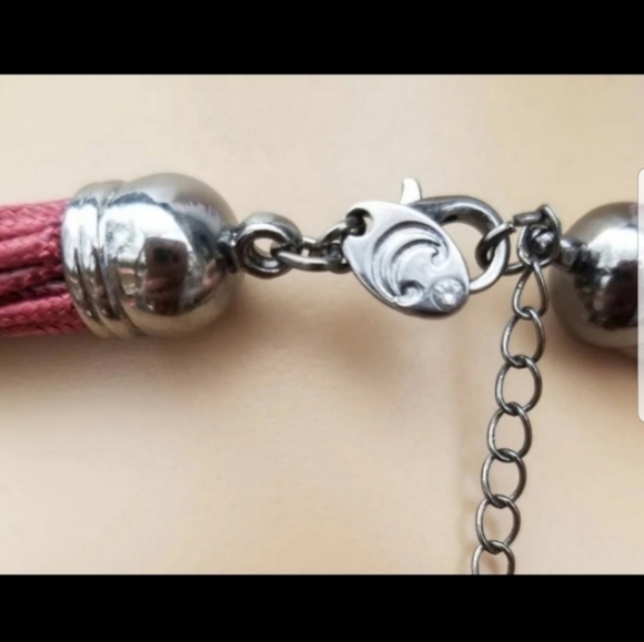 CHARMING CHARLIE LIGHTWEIGHT LAYERED BURGUNDY CORD NECKLACE - Picture 3 of 4